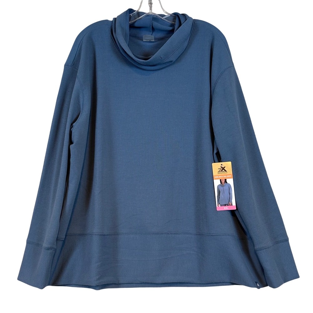 NWT Zeroxposur Womens Cowlneck Blue Ribbed‎ Stretch Top XXL Casual Athleisure